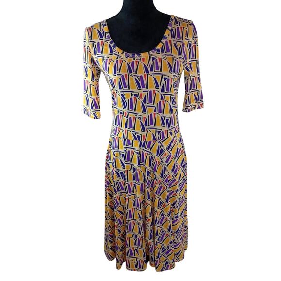 LuLaRoe Women's Midi Dress Medium Abstract Colorful Polyester Spandex - Picture 1 of 4